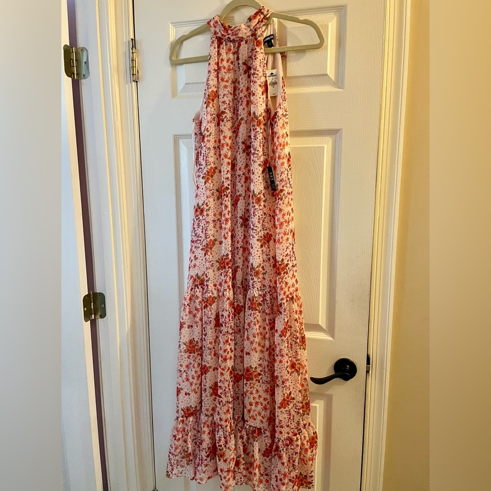 Light Pink Floral Maxi Dress with Rose colored flowers
